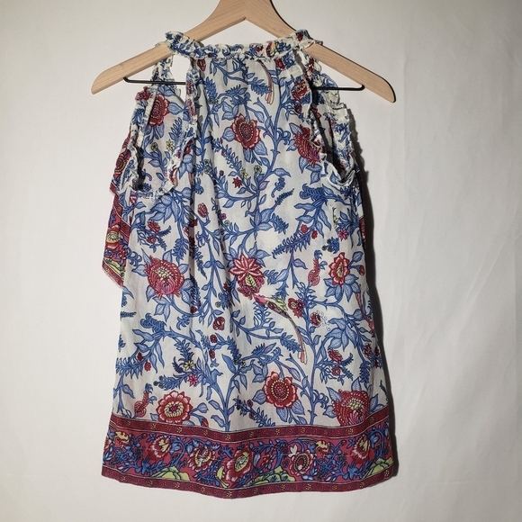 NEW Point Sur J.Crew Ruffle Block Print Tank Top 00 White Maroon Blue Blouse NWT - Picture 8 of 9